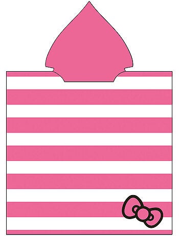 Poncho da Spiaggia Hello Kitty 60x120cm – Righe Rosa Bianco – Cappuccio Appuntito – 100% Poliestere