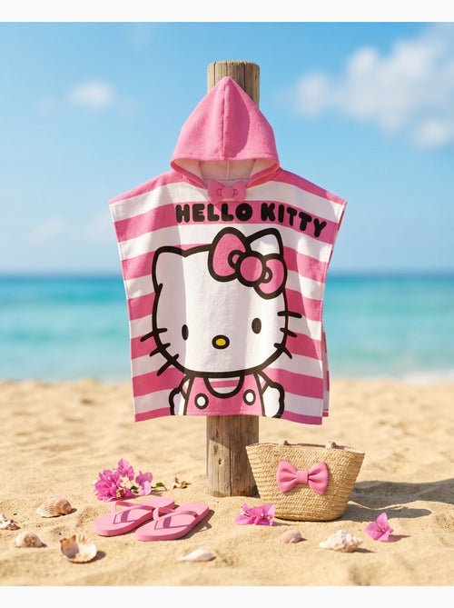 Poncho da Spiaggia Hello Kitty 60x120cm – Righe Rosa Bianco – Cappuccio Appuntito – 100% Poliestere - Kiabi Poncho da Spiaggia Hello Kitty 60x120cm – Righe Rosa Bianco – Cappuccio Appuntito – 100% Poliestere - Kiabi