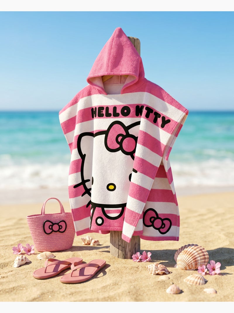 Poncho da Spiaggia Hello Kitty 60x120cm – Righe Rosa Bianco – Cappuccio Appuntito – 100% Poliestere Beige/Rosa - Kiabi