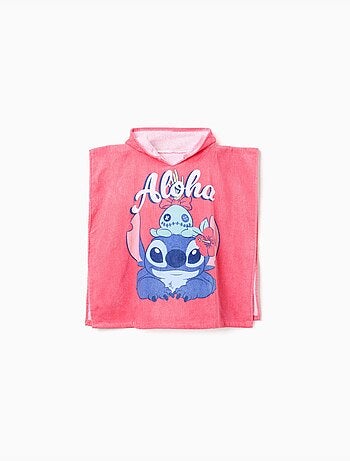 Poncho da spiaggia in cotone con cappuccio e stampa Stitch
