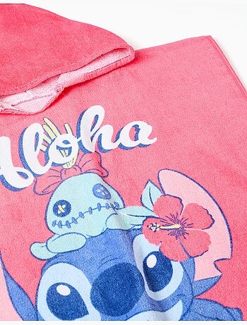 Poncho da spiaggia in cotone con cappuccio e stampa Stitch