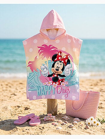 Poncho da Spiaggia Minnie Mouse Happy Days 55x110cm – Pastello Rosa – Cappuccio – 100% Poliestere –