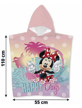 Poncho da Spiaggia Minnie Mouse Happy Days 55x110cm – Pastello Rosa – Cappuccio – 100% Poliestere –