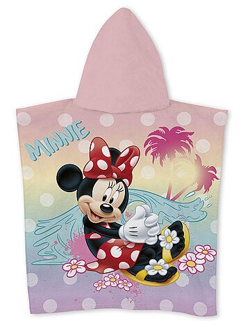 Poncho da Spiaggia Minnie Mouse Happy Days 55x110cm – Pastello Rosa – Cappuccio – 100% Poliestere –