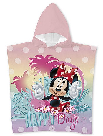 Poncho da Spiaggia Minnie Mouse Happy Days 55x110cm – Pastello Rosa – Cappuccio – 100% Poliestere –
