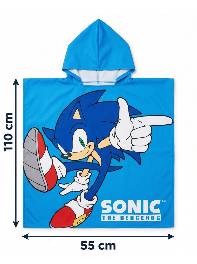 Poncho da Spiaggia Sonic the Hedgehog 55x110cm – Cappuccio Appuntito – 100% Poliestere – Licenza Uff Nero Blu - Kiabi