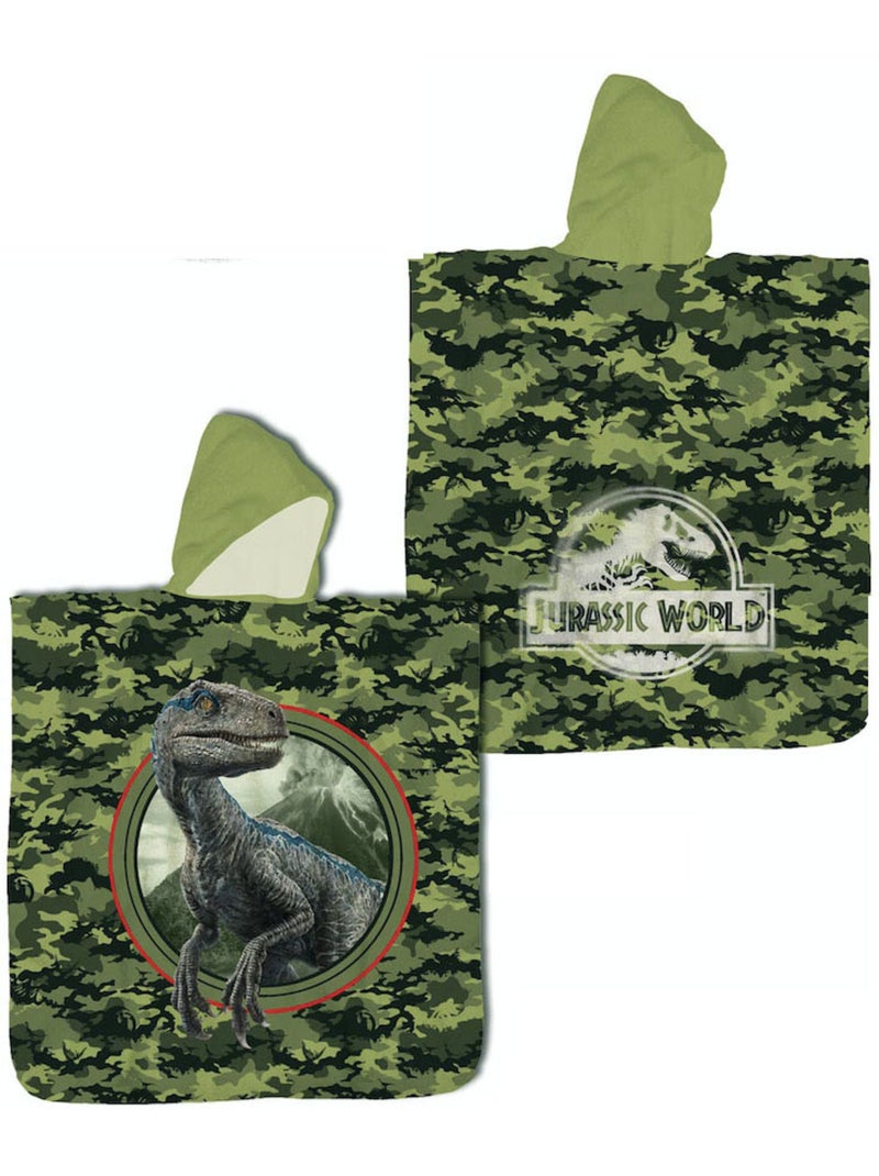 Poncho de Playa Jurassic World 60x120cm – Capucha – 100% Algodón – Licencia Oficial Beige/Verde - Kiabi
