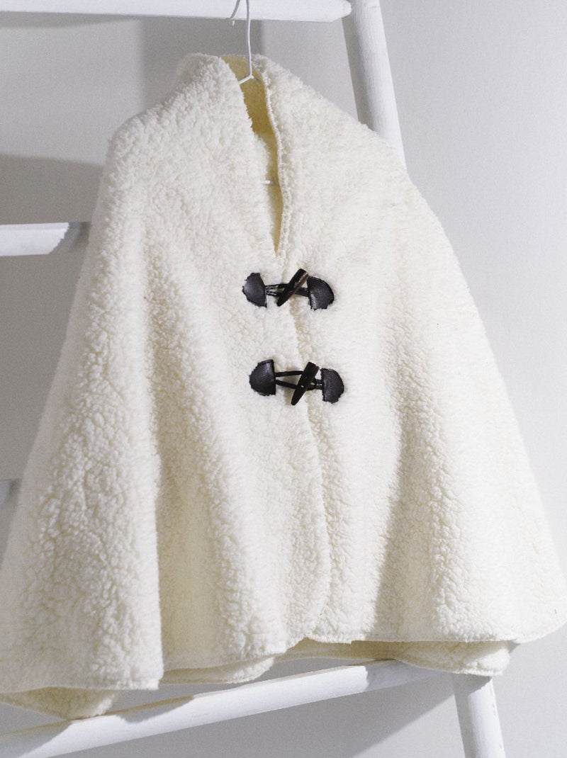 Poncho effetto montone con cappuccio ecru - Kiabi