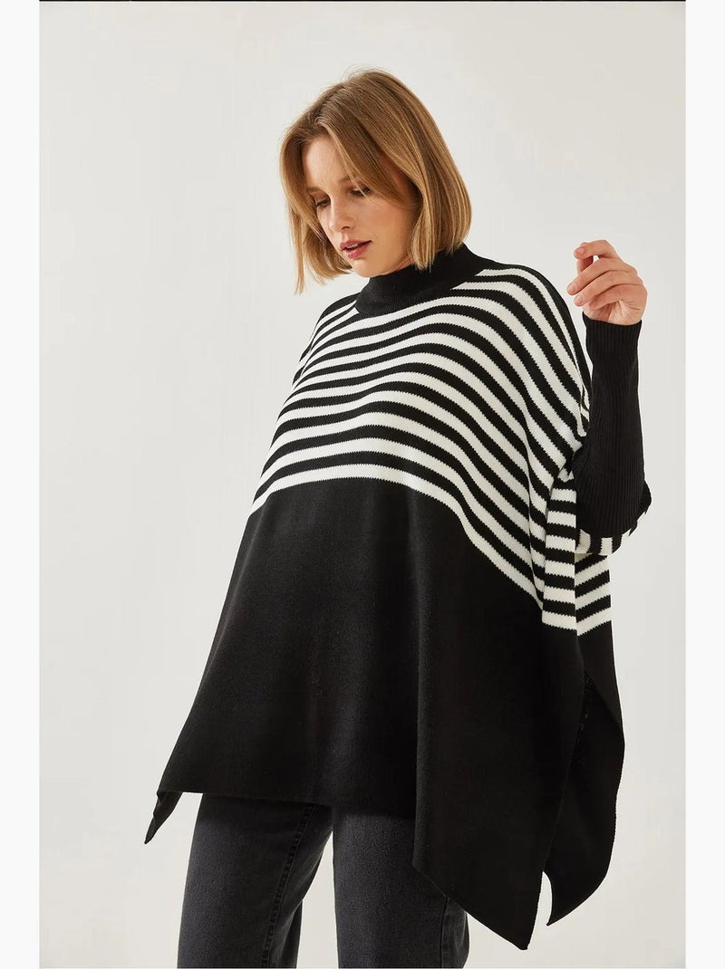 Poncho in maglia a righe lucci Nero - Kiabi