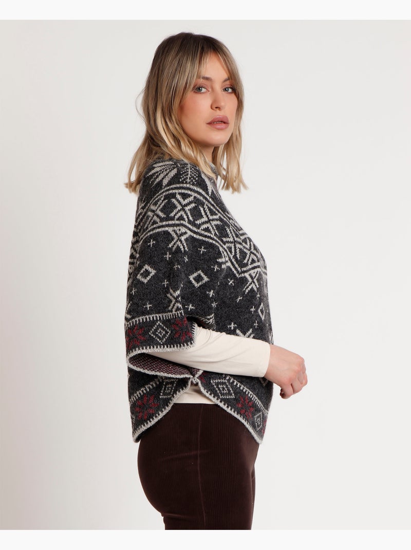 Poncho in maglia con bordo innevato ADMAS da donna Grigio - Kiabi