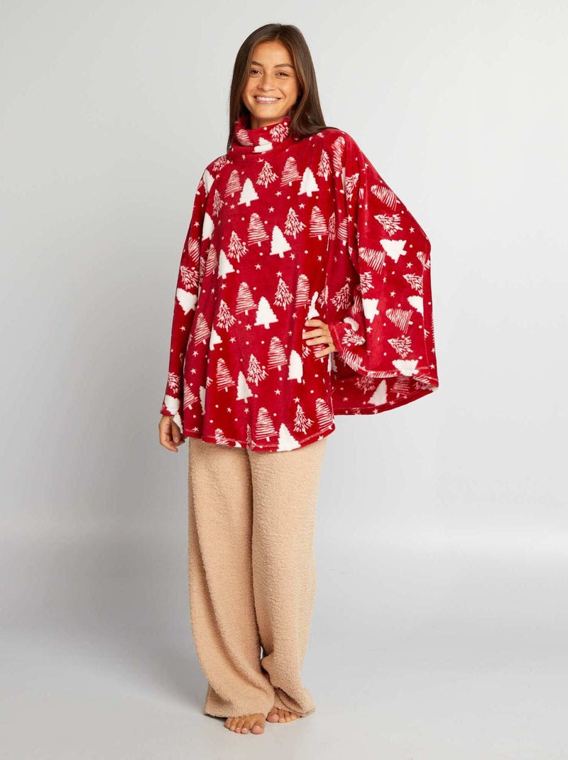Poncho in pile - bianco/rosso - Kiabi