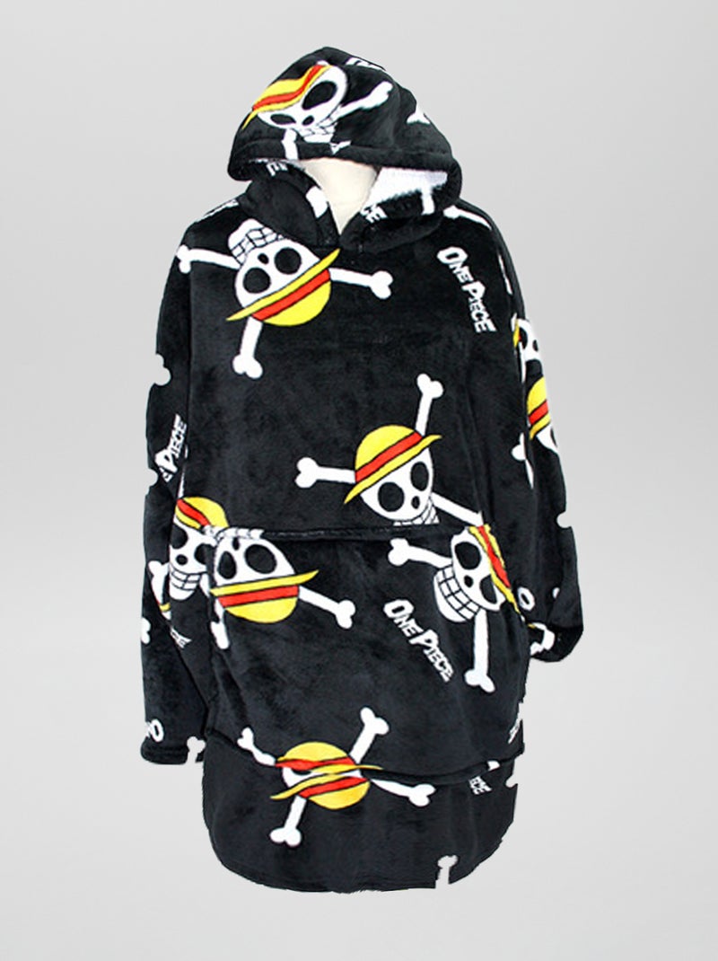 Poncho lungo 'One Piece' in pile nero - Kiabi