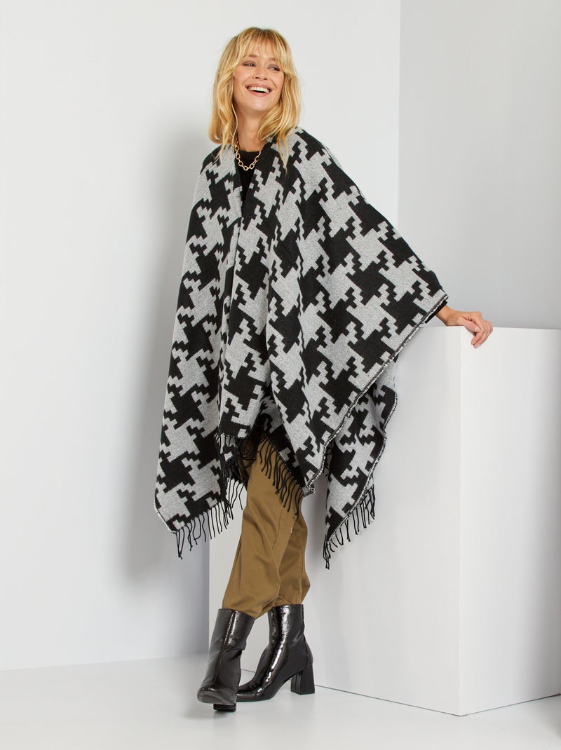 Poncho scozzese con frange BEIGE - Kiabi