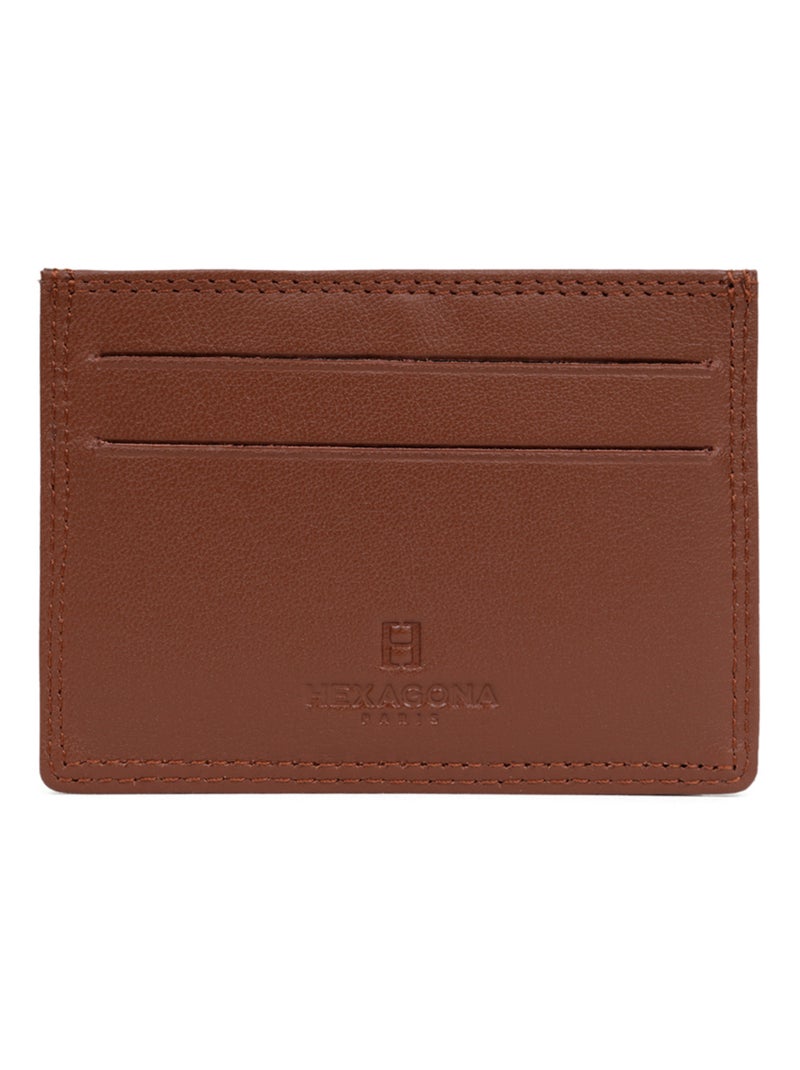 Porta carte - stop rfid - pelle sensation hexagona Cognac - Kiabi