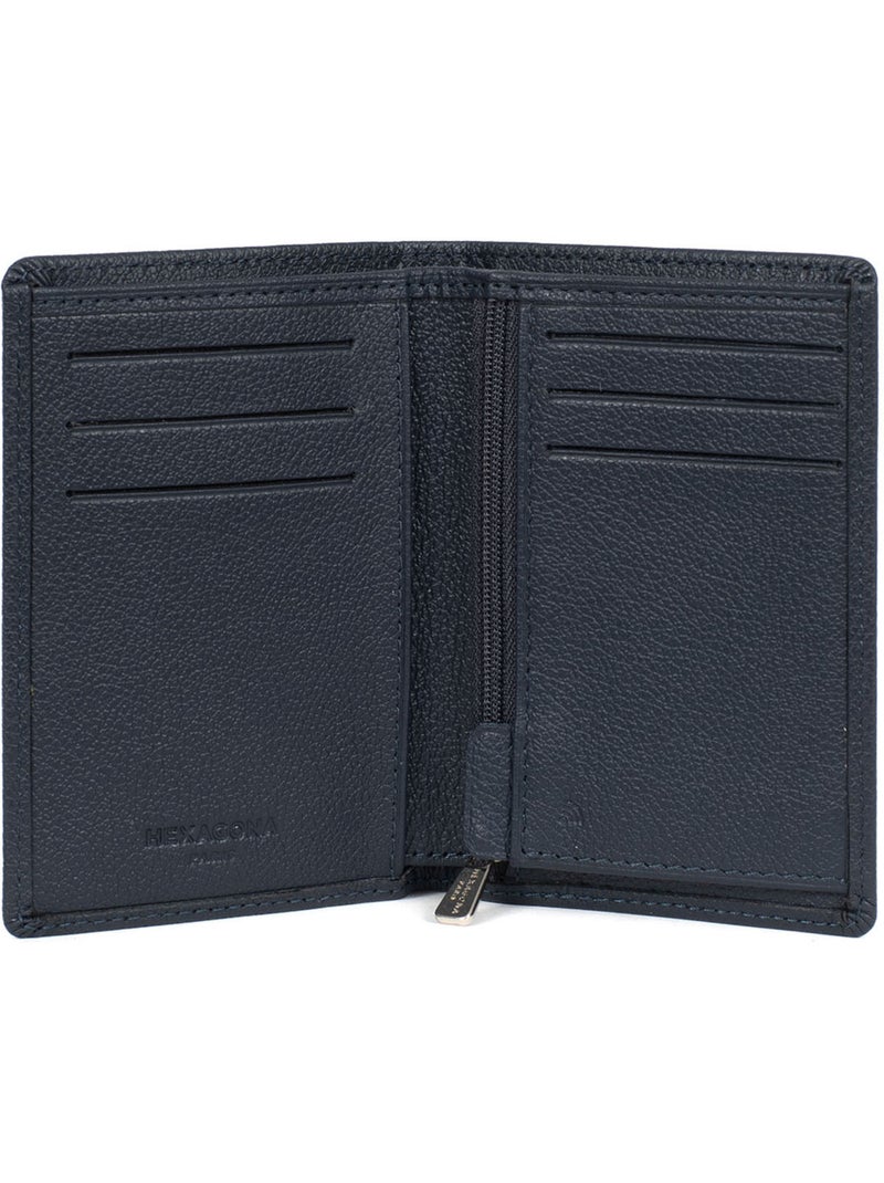 Portafoglio europeo - 1 ante - stop rfid - pelle di vitello confort hexagona Blu marino - Kiabi