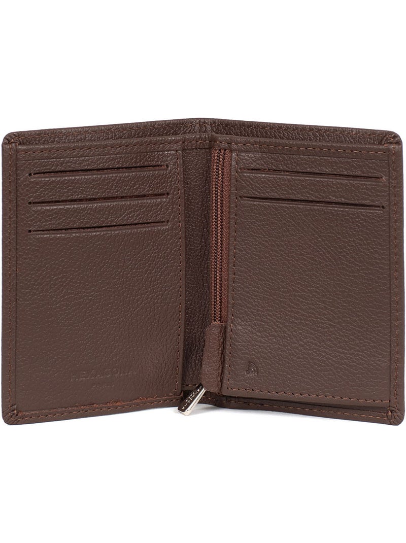 Portafoglio europeo - 1 ante - stop rfid - pelle di vitello confort hexagona Marrone cioccolato - Kiabi