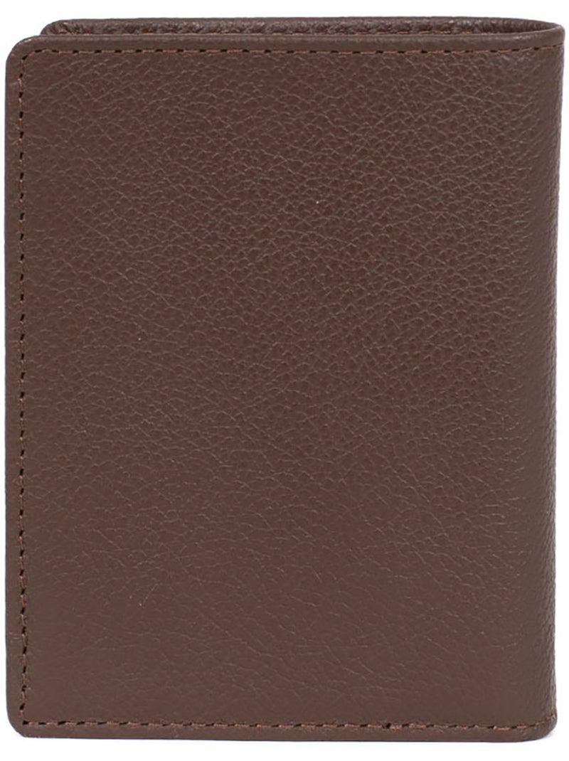 Portafoglio europeo - 1 ante - stop rfid - pelle di vitello confort hexagona Marrone cioccolato - Kiabi