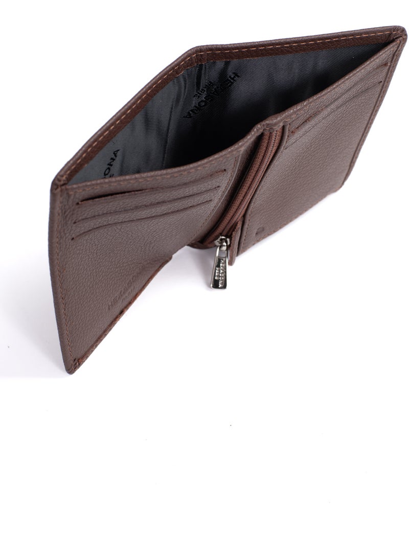Portafoglio europeo - 1 ante - stop rfid - pelle di vitello confort hexagona Marrone cioccolato - Kiabi