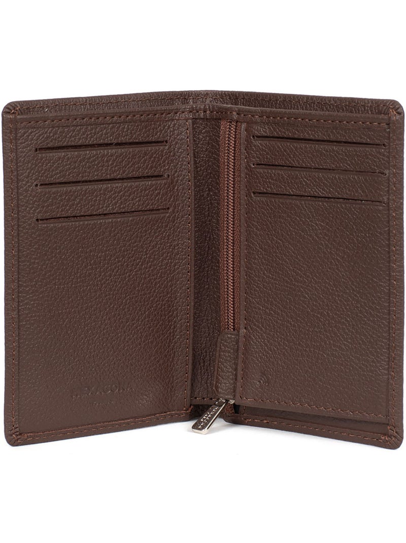 Portafoglio europeo - 1 ante - stop rfid - pelle di vitello confort hexagona Marrone cioccolato - Kiabi