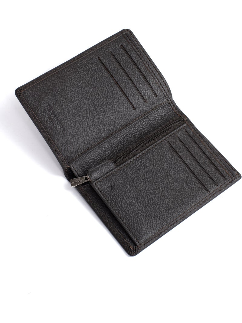 Portafoglio europeo - 1 ante - stop rfid - pelle di vitello confort hexagona Marrone scuro - Kiabi