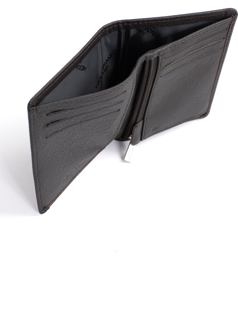 Portafoglio europeo - 1 ante - stop rfid - pelle di vitello confort hexagona Marrone scuro - Kiabi