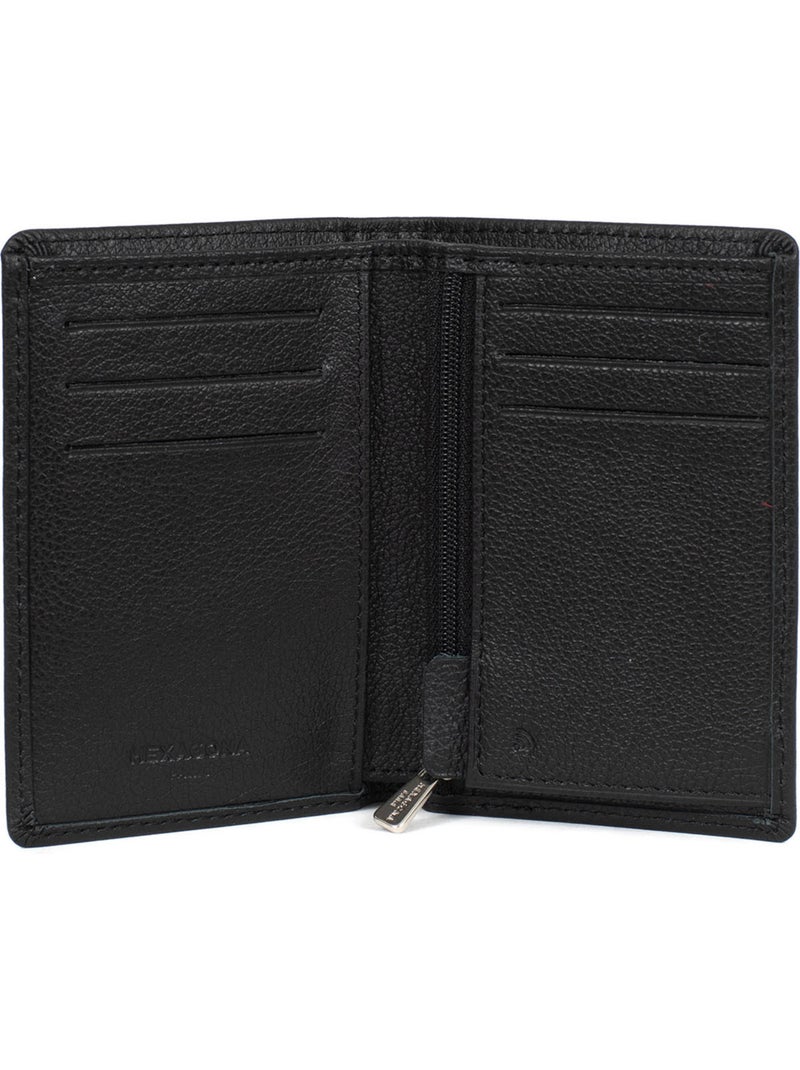 Portafoglio europeo - 1 ante - stop rfid - pelle di vitello confort hexagona Nero - Kiabi