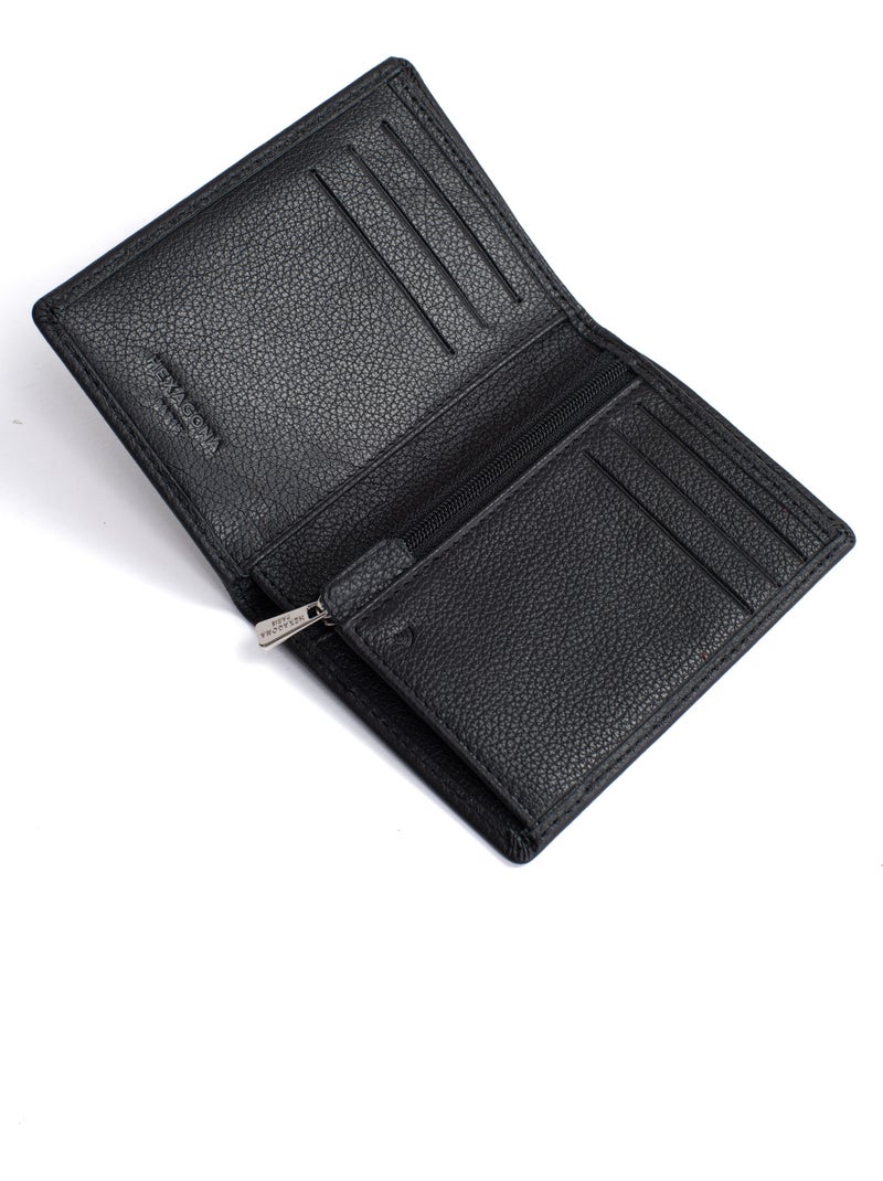 Portafoglio europeo - 1 ante - stop rfid - pelle di vitello confort hexagona Nero - Kiabi