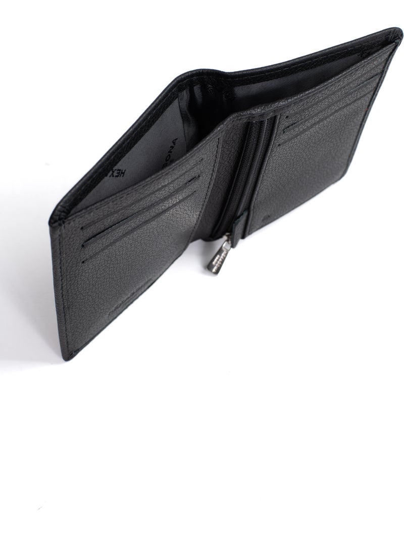 Portafoglio europeo - 1 ante - stop rfid - pelle di vitello confort hexagona Nero - Kiabi
