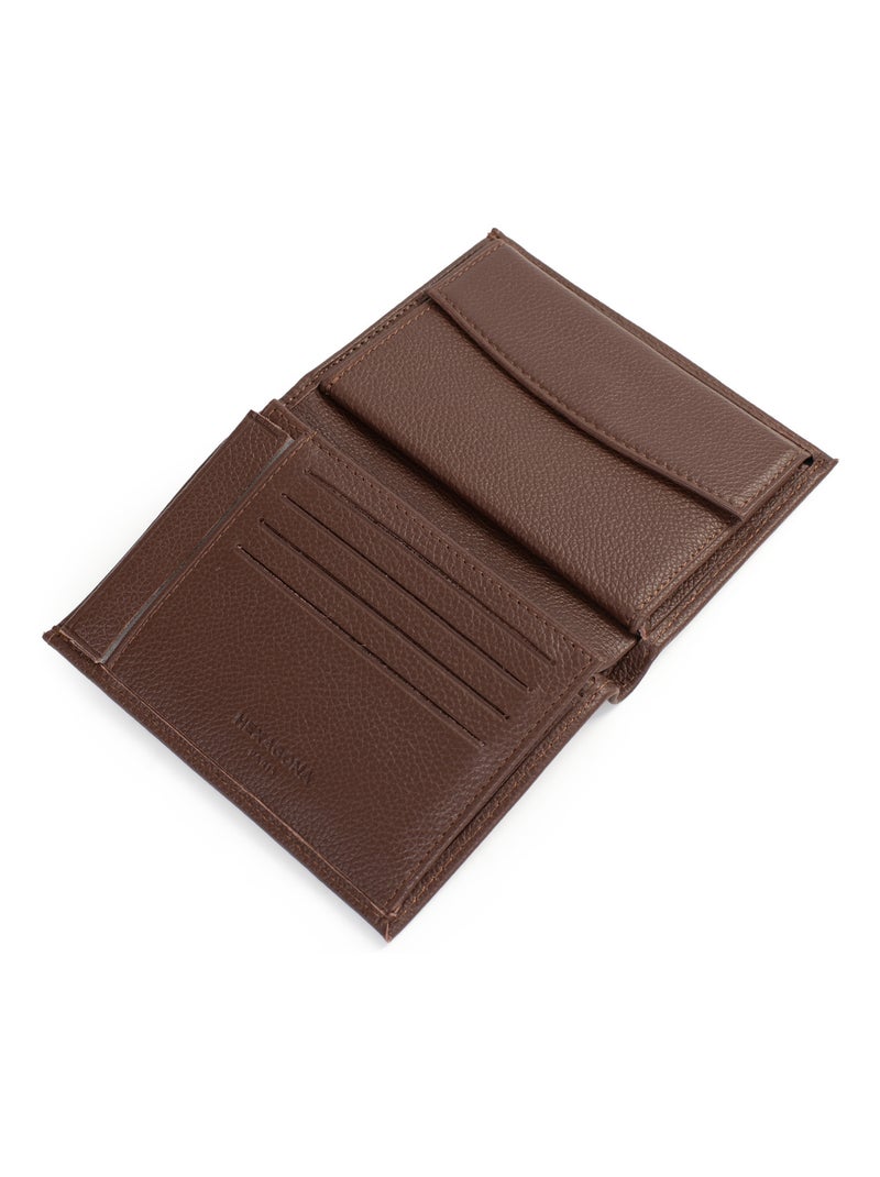 Portafoglio europeo - 2 scomparti - pelle confort hexagona Marrone cioccolato - Kiabi