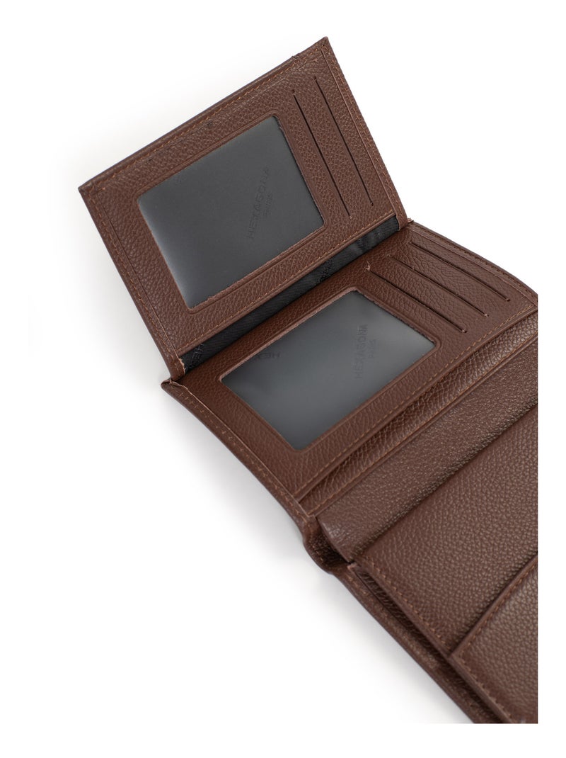 Portafoglio europeo - 2 scomparti - pelle confort hexagona Marrone cioccolato - Kiabi