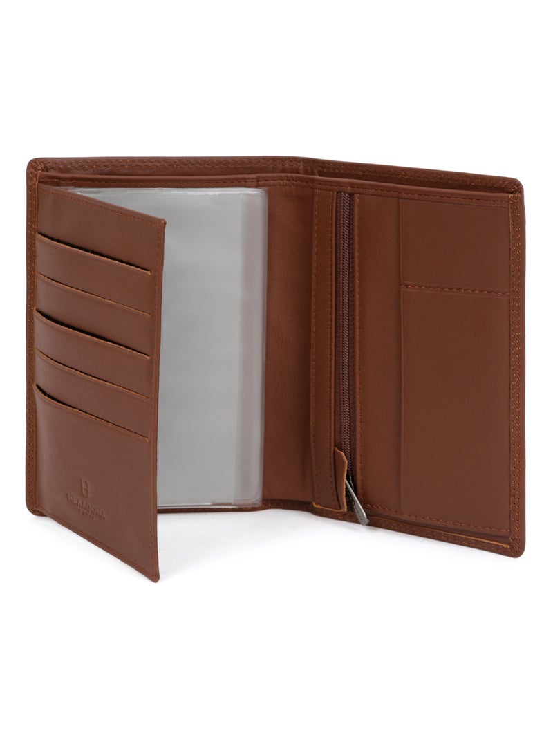 Portafoglio europeo - 2 scomparti - stop rfid - pelle sensation hexagona Cognac - Kiabi