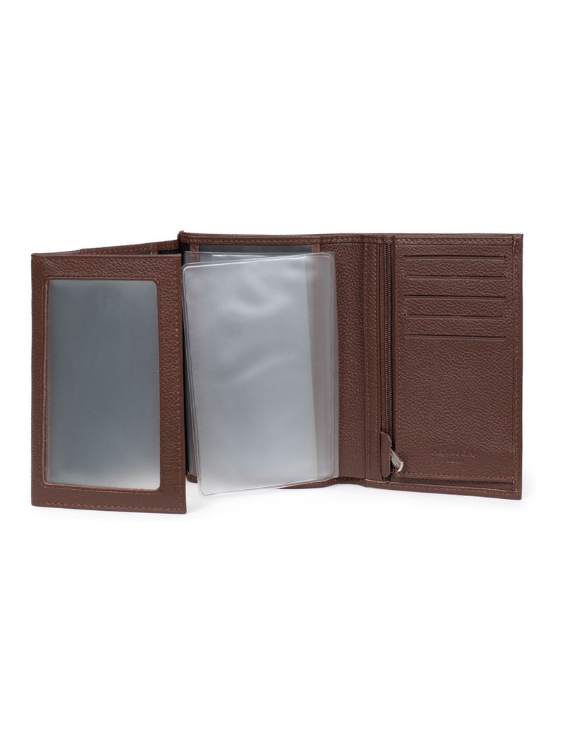 Portafoglio europeo - 3 scomparti - pelle confort hexagona Marrone cioccolato - Kiabi