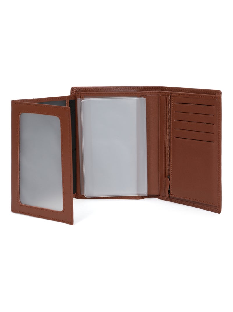Portafoglio europeo - 3 scomparti - stop rfid - pelle sensation hexagona Cognac - Kiabi