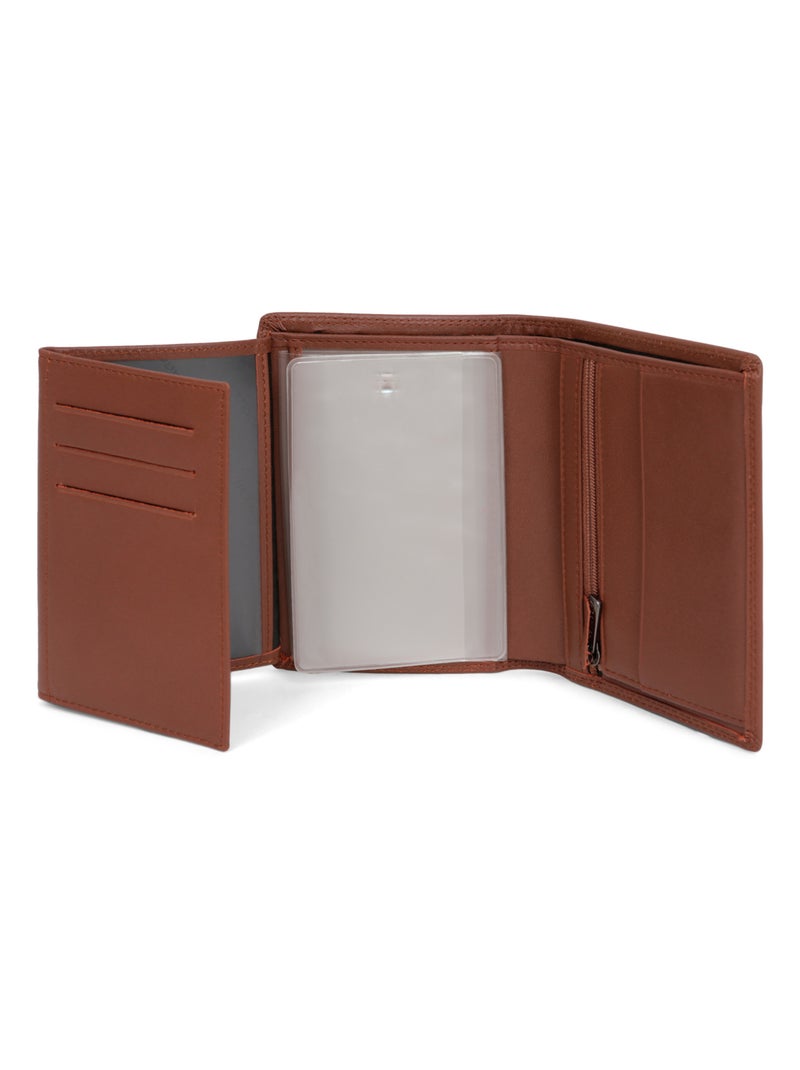 Portafoglio europeo - 3 scomparti - stop rfid - pelle sensation hexagona Cognac - Kiabi