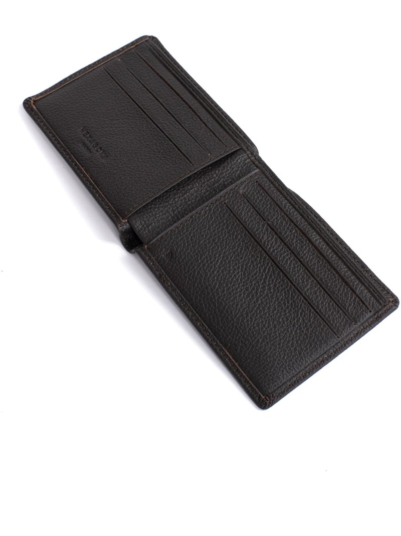 Portafoglio italiano - 1 scomparto - stop rfid - pelle di vitello confort hexagona Marrone scuro - Kiabi