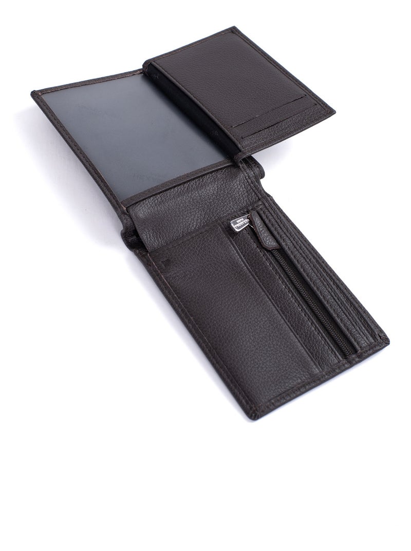 Portafoglio italiano - 2 scomparti - stop rfid - pelle confort hexagona Marrone scuro - Kiabi