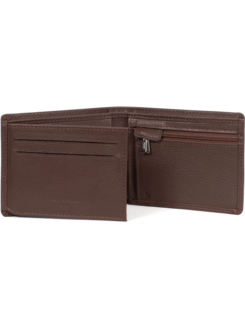 Portafoglio italiano - 2 scomparti - stop rfid - pelle di vitello confort hexagona Marrone cioccolato - Kiabi