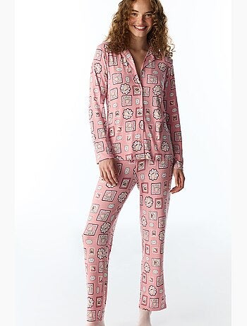 Postcard pigiama con camicia e pantaloni a costine, maniche lunghe penti
