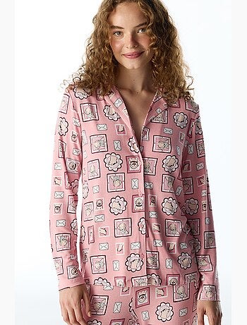 Postcard pigiama con camicia e pantaloni a costine, maniche lunghe penti