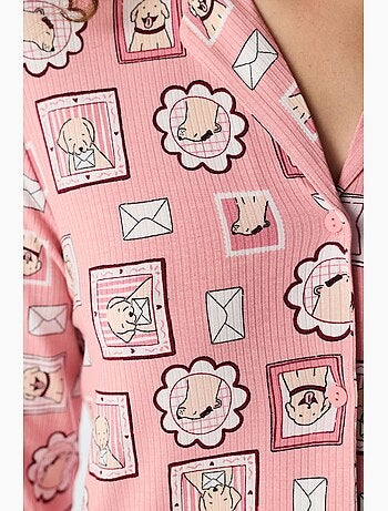 Postcard pigiama con camicia e pantaloni a costine, maniche lunghe penti