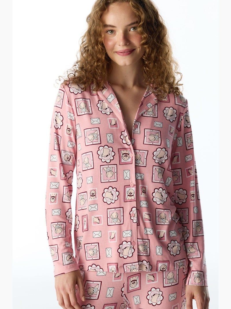 Postcard pigiama con camicia e pantaloni a costine, maniche lunghe penti Rosa - Kiabi
