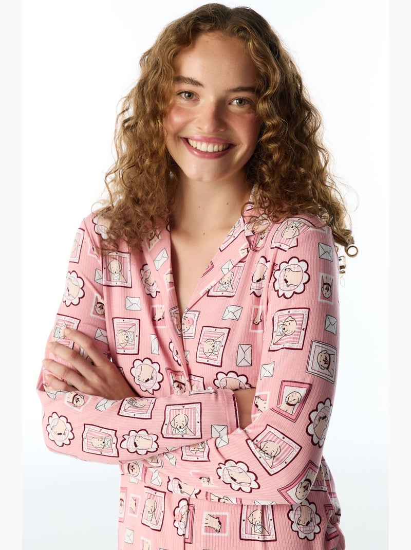 Postcard pigiama con camicia e pantaloni a costine, maniche lunghe penti Rosa - Kiabi