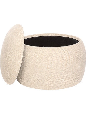 Pouf contenitore rotondo in legno con rivestimento bouclé