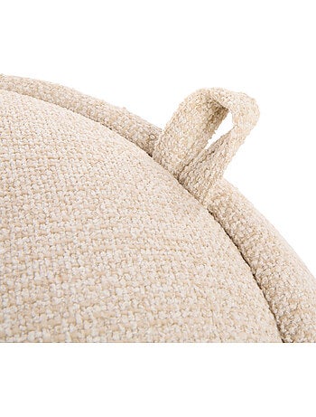 Pouf contenitore rotondo in legno con rivestimento bouclé