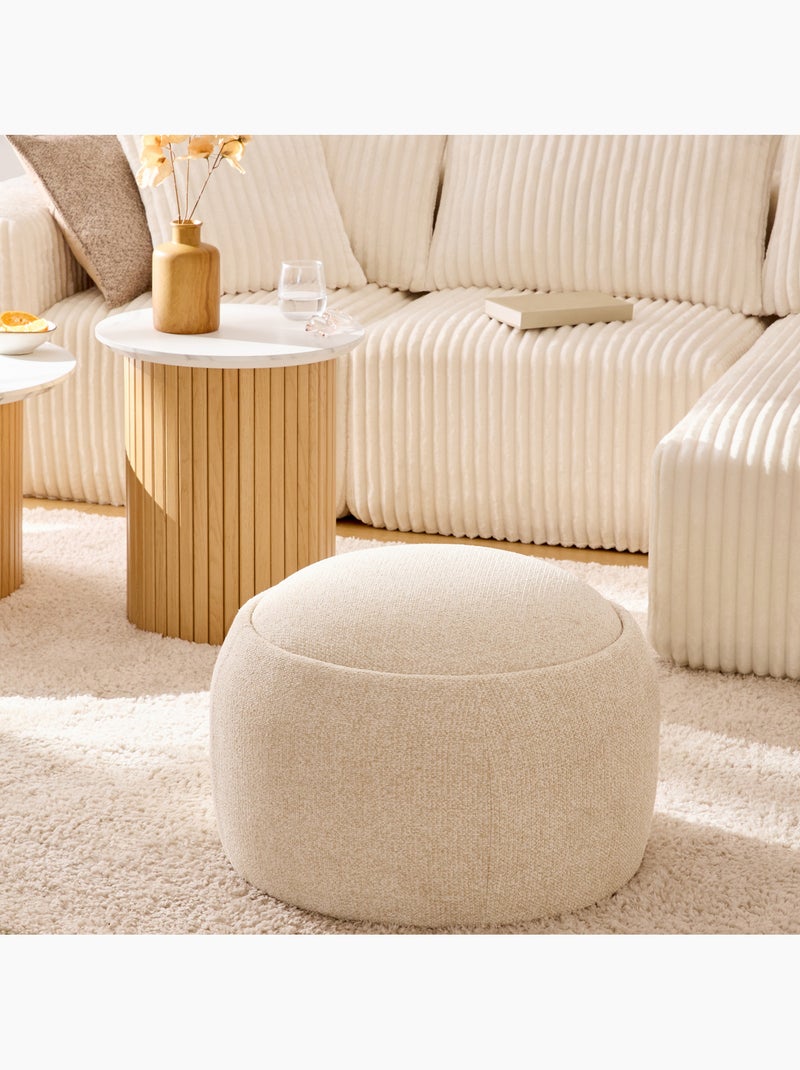 Pouf contenitore rotondo in legno con rivestimento bouclé Beige - Kiabi