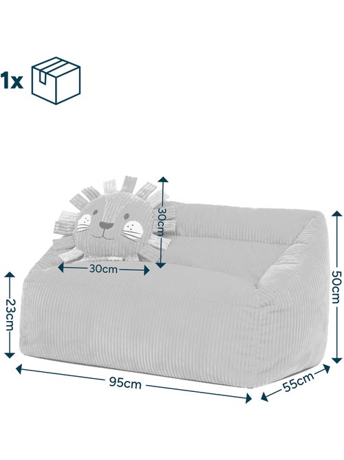 Pouf divano per bambini con cuscino a forma di animale coordinato in velluto a coste - icon - Kiabi