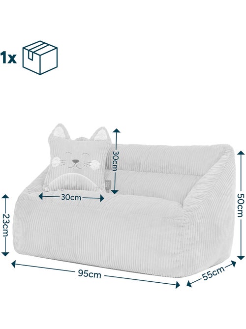 Pouf divano per bambini con cuscino a forma di animale coordinato in velluto a coste - icon - Kiabi
