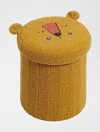 Pouf e scatola portaoggetti in maglia bouclé animata leone