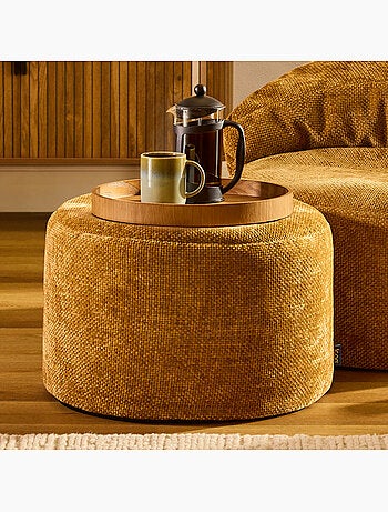 Pouf poggiapiedi rotondo milano in tessuto chenille testurizzata - icon