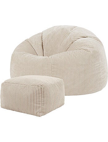 Pouf poltrona classico kingston con poggiapiedi quadrato amara in velluto a coste - icon